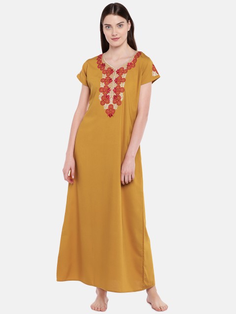 

Sand Dune Mustard Yellow Embroidered Nightdress