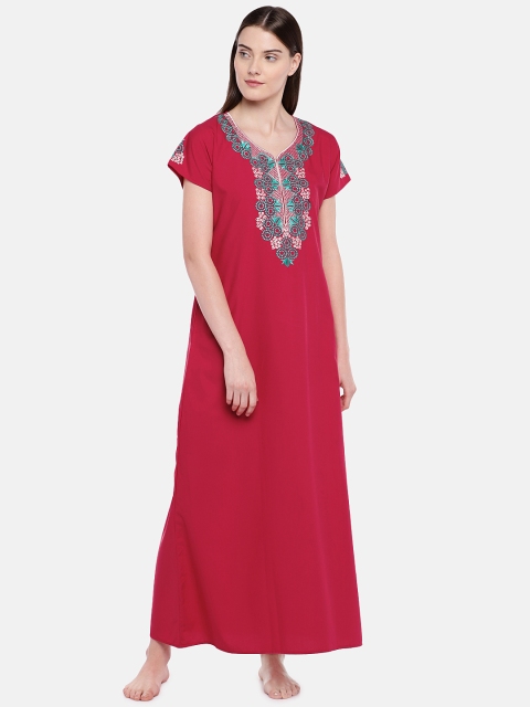 

Sand Dune Red & Green Embroidered Nightdress
