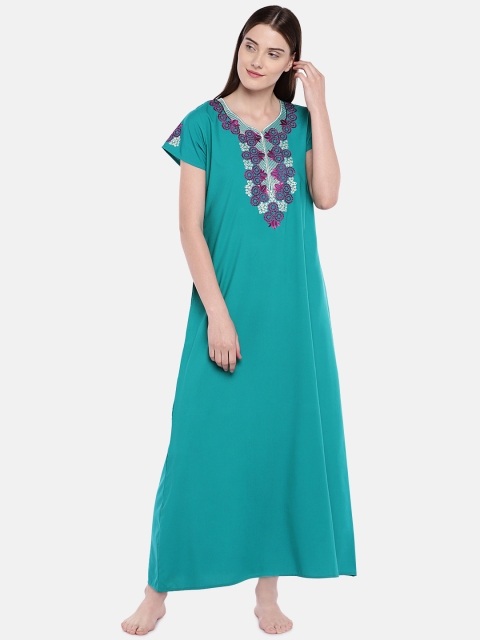 

Sand Dune Teal Blue Embroidered Nightdress