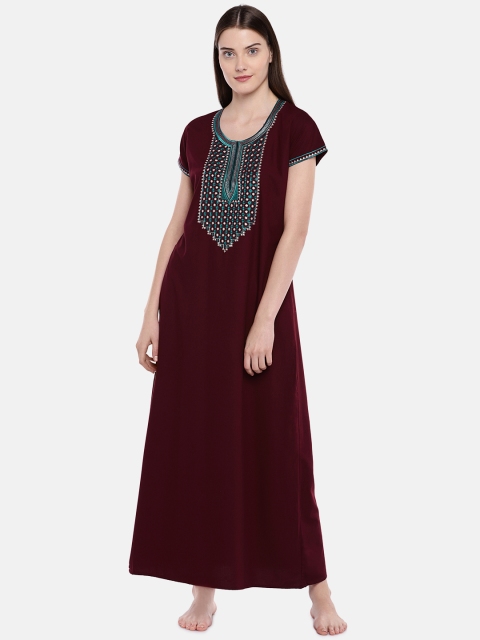 

Sand Dune Maroon Embroidered Nightdress 6560 Maroon
