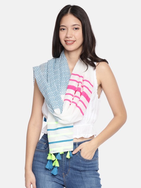 

Ayesha Women White & Blue Printed Scarf