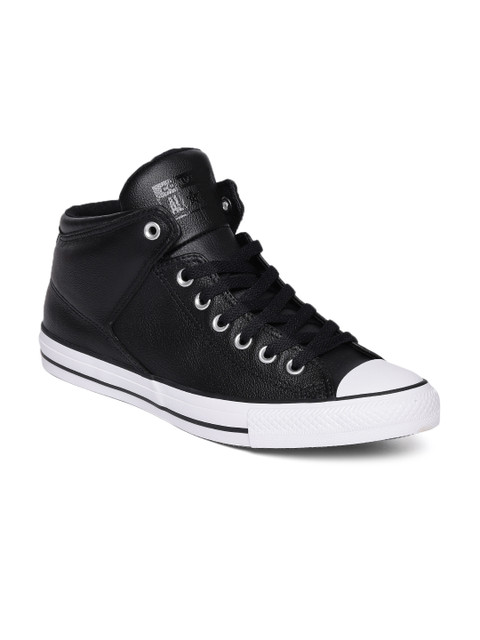 

Converse Men Black Solid Mid-Top Leather Sneakers