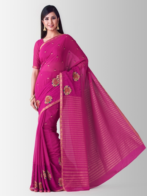 

MIMOSA Pink Poly Chiffon Embroidered Banarasi Saree