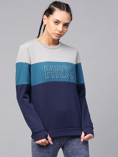 

HRX by Hrithik Roshan Women Grey & Blue Colourblocked Sweatshirt