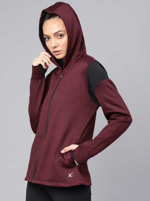 

HRX by Hrithik Roshan Women Burgundy Solid Running Hooded Sweatshirt