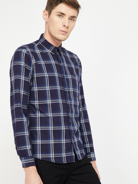 

Forca by Lifestyle Men Navy Blue & Grey Slim Fit Checked Casual Shirt