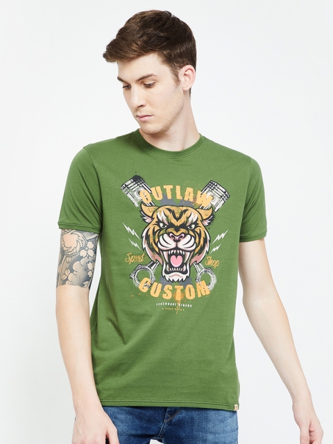 

Forca by Lifestyle Men Olive Green Printed Round Neck T-shirt
