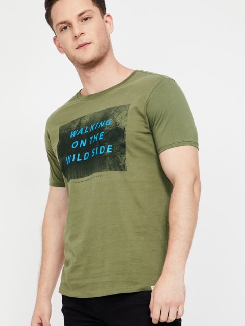 

Forca by Lifestyle Men Olive Green Printed Round Neck T-shirt