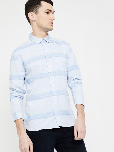 

Forca by Lifestyle Men Blue Slim Fit Striped Casual Shirt