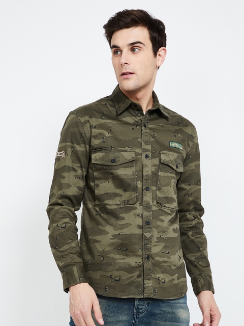 

Forca by Lifestyle Men Olive Green Slim Fit Camouflage Printed Casual Shirt