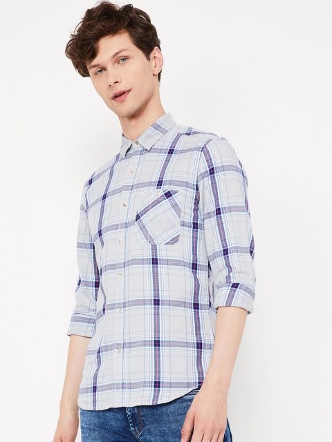 

Forca by Lifestyle Men Grey Slim Fit Checked Casual Shirt