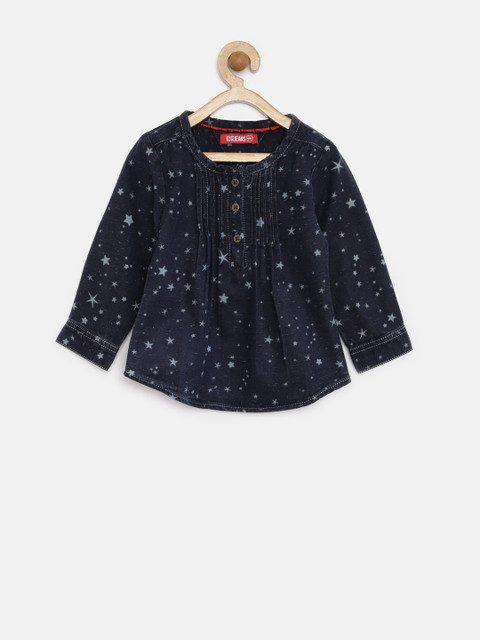 

GJ Unltd Jeans by Gini & Jony Girls Navy Printed Denim Top, Navy blue
