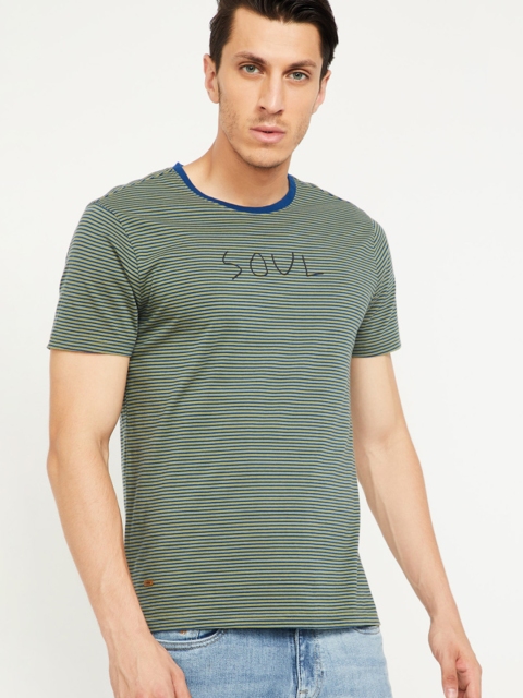 

Forca by Lifestyle Men Olive Green Striped Round Neck T-shirt