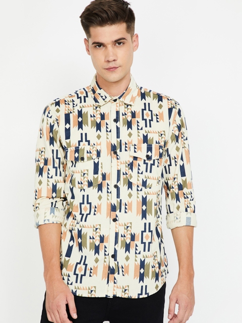

Forca by Lifestyle Men Beige Slim Fit Printed Casual Shirt