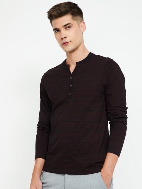 

Forca by Lifestyle Men Black Striped Henley Neck T-shirt