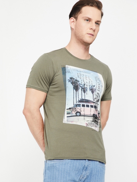 

Forca by Lifestyle Men Olive Green Printed Round Neck T-shirt