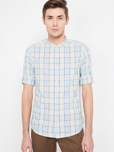 

Forca by Lifestyle Men Blue & Off-White Slim Fit Checked Casual Shirt