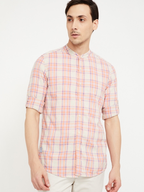 

Forca by Lifestyle Men Orange Slim Fit Checked Casual Shirt