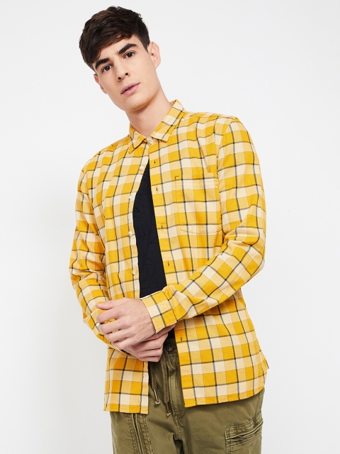 

Forca by Lifestyle Men Yellow Slim Fit Checked Casual Shirt