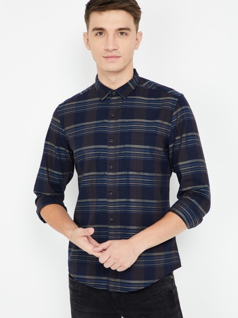 

Forca by Lifestyle Men Navy Blue & Blue Slim Fit Striped Casual Shirt