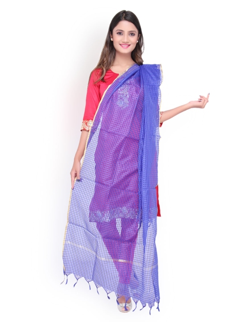 

Dupatta Bazaar Blue Self-Checked Tissue Silk Dupatta