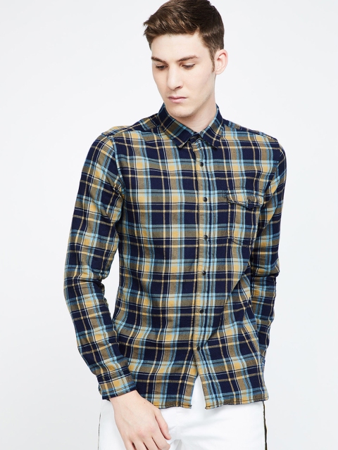 

Forca by Lifestyle Men Blue & Yellow Slim Fit Checked Casual Shirt