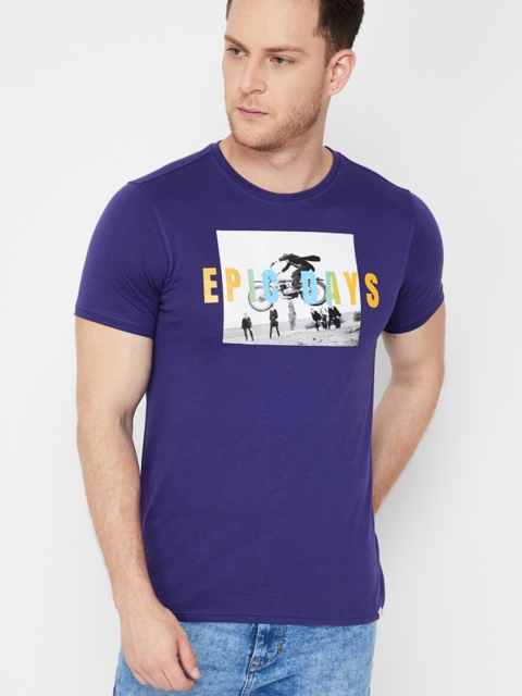 

Forca by Lifestyle Men Blue Printed Round Neck T-shirt