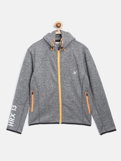 

HRX by Hrithik Roshan Boys Charcoal Grey Solid Rapid Dry Hooded Training Jacket