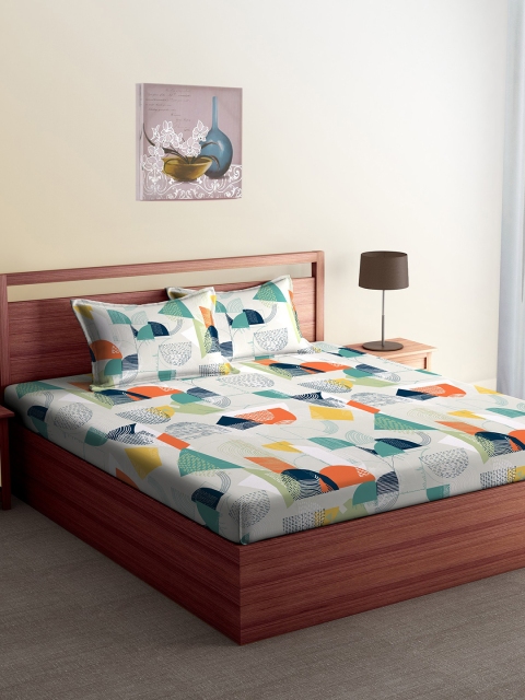 

CORE Designed by SPACES Multicoloured Geometric 104 TC Cotton 1 King Bedsheet with 2 Pillow Covers, Multi