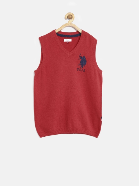 

U.S. Polo Assn. Kids Boys Red Lambswool Sleeveless Sweater
