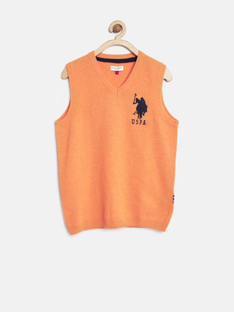 

U.S. Polo Assn. Kids Boys Orange Lambswool Sleeveless Sweater