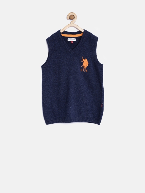 

U.S. Polo Assn. Kids Boys Navy Solid Sleeveless Sweater, Navy blue