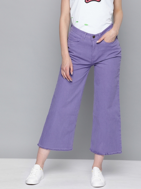 

Kook N Keech Women Lavender Regular Fit Mid-Rise Stretchable Cropped Flared Jeans