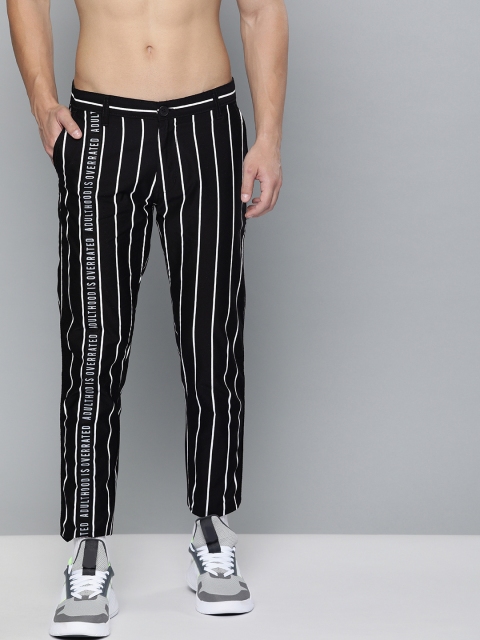 

Kook N Keech Men Black & White Regular Fit Striped Regular Trousers