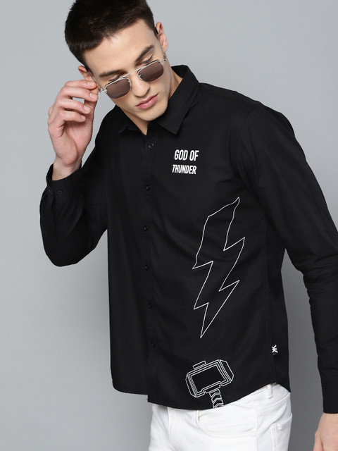 

Kook N Keech Marvel Men Black & White Regular Fit Printed Casual Shirt