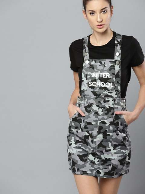 

Kook N Keech Women Grey & Black Printed Pinafore Dress