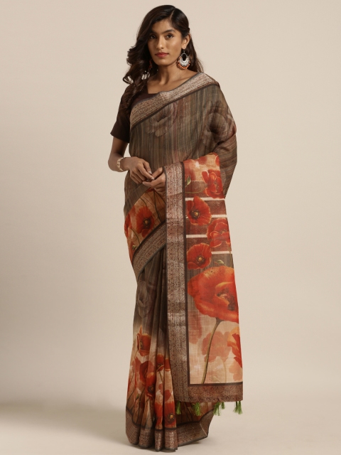 

Soch Green & Beige Art Silk Printed Tussar Saree