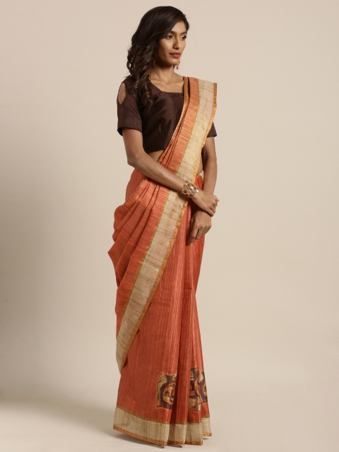 

Soch Orange Printed Chanderi Art Silk Saree