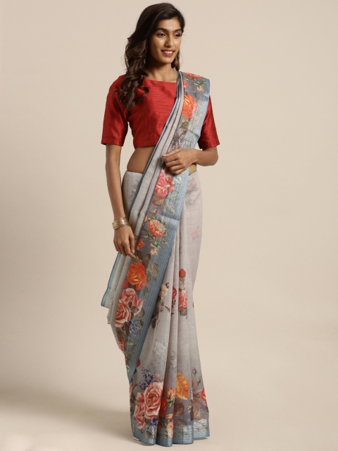 

Soch Grey Printed Art Silk Chanderi Saree