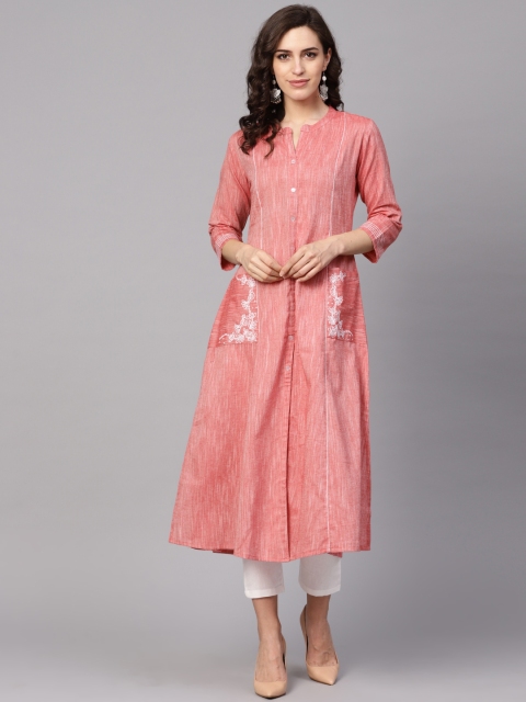 

PINKSKY Women Pink & White Self Design Kurta with Trousers