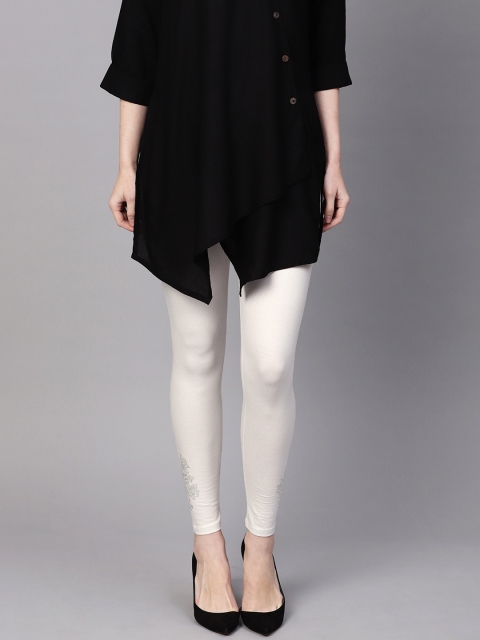 

PINKSKY Women White Solid Leggings