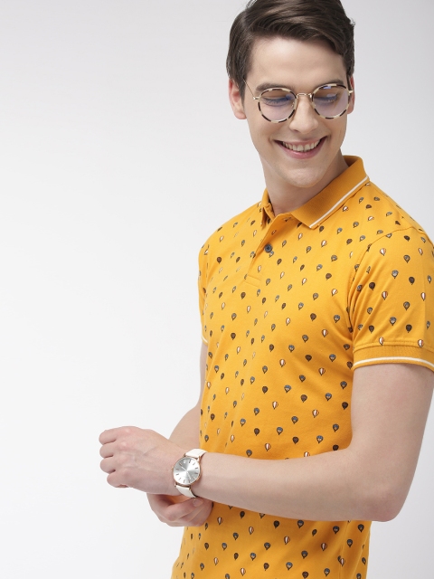 

Mast & Harbour Men Mustard Yellow Printed Polo Collar T-shirt