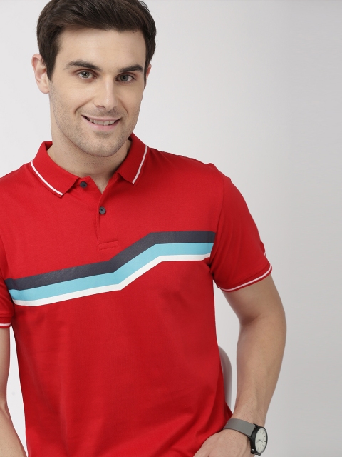 

Mast & Harbour Men Red Striped Polo Collar T-shirt