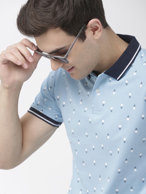 

Mast Harbour Men Blue White Printed Polo Collar Pure Cotton T-shirt
