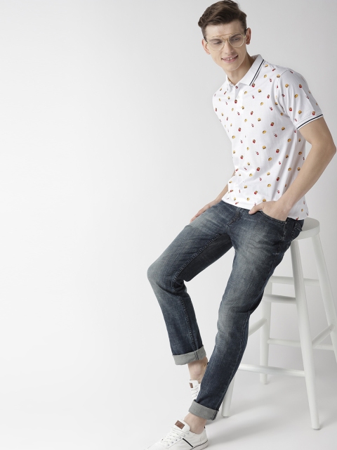 

Mast & Harbour Men White & Yellow Printed Polo Collar T-shirt