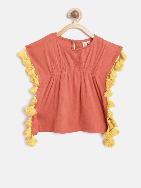 

Kids On Board Girls Peach-Coloured Solid Kaftan Top