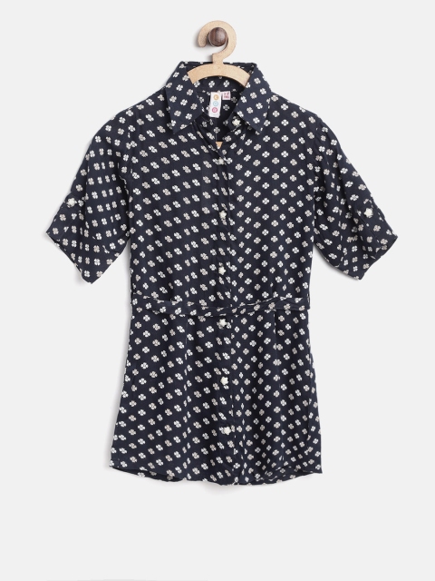 

Kids On Board Girls Navy & Off-White Printed Shirt Dress, Navy blue