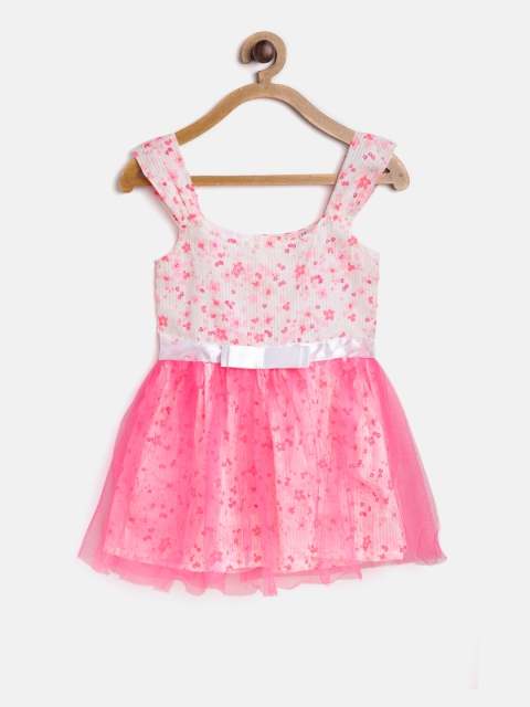 

Kids On Board Girls Pink & White Layered Net Fit & Flare Dress