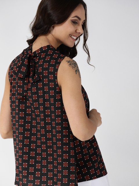 

Mast & Harbour Women Black & Rust Red Printed Styled Back Top