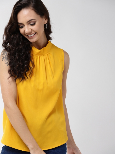 

Mast & Harbour Women Mustard Yellow Solid Styled Back Top